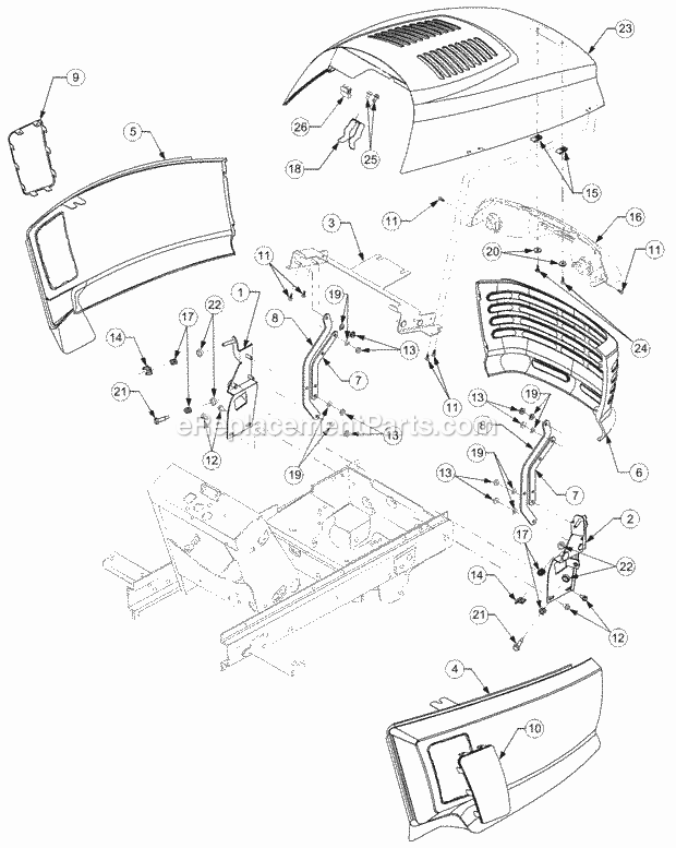 Grille, Hood And Side Panels Diagram and Parts List for GT2521-48 13A-278M710 Cub Cadet Lawn Tractor